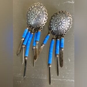 🩵 Vintage Native American Style Sterling Concho Dangle Earrings
